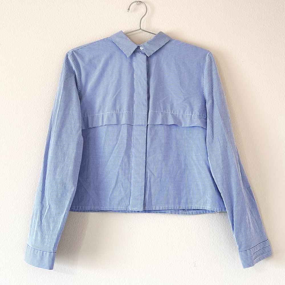 cropped pinstripe button-up top